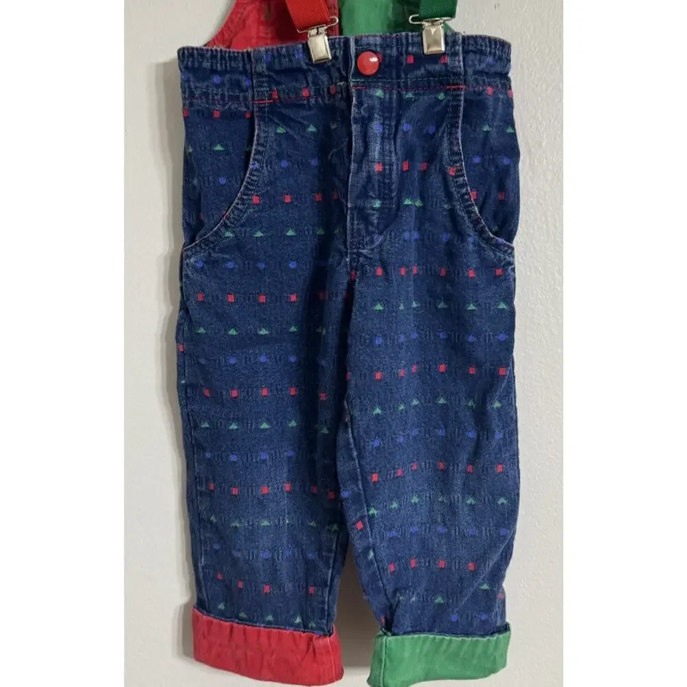 Vintage OshKosh B'gosh Overalls 2T Kids Geometric Jean Vestbak Union Made USA
